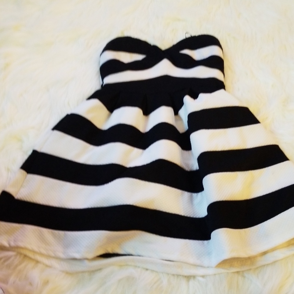Black and white strip mini dress